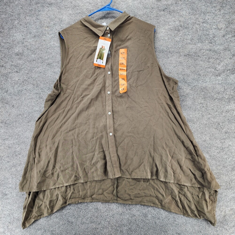 Fever Shirt Womens XXL Sleeveless Button Up Olive Green